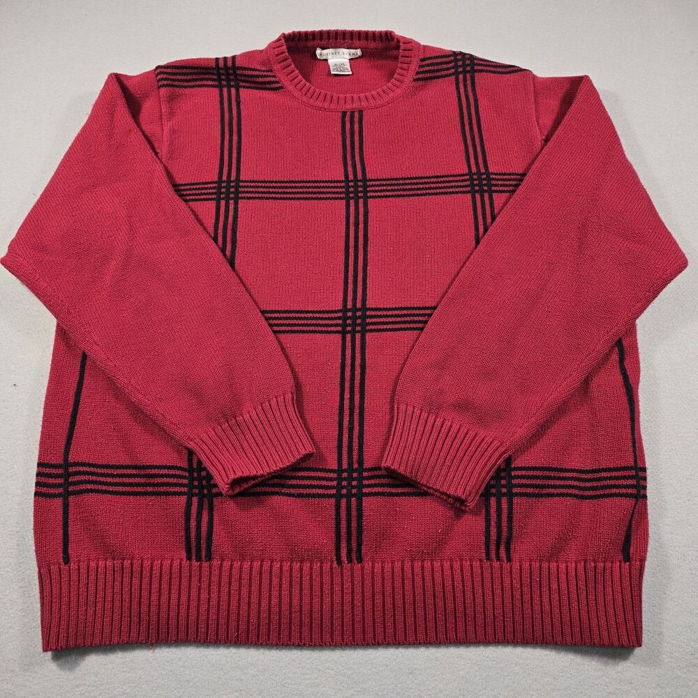 Geoffrey Beene Men's XL Red Black Stripes Pullover Knit Sweater Ribbed Hem Cuffs
